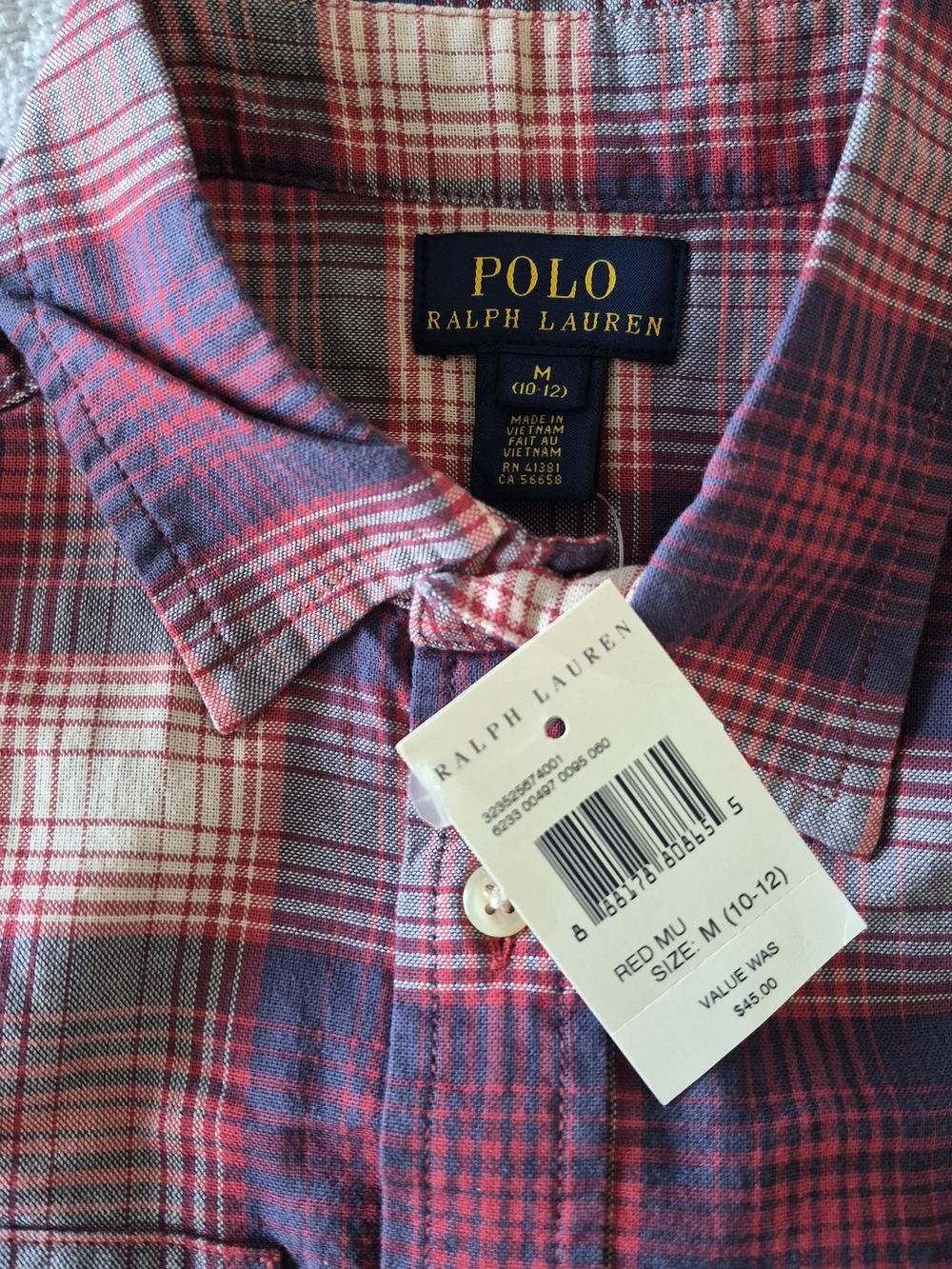 Boys Polo by Ralph Lauren Red and Navy Button-Down Shirt Sz M